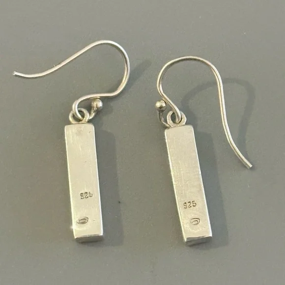 Southwestern Turquoise Inlay Sterling Silver Bar Drop Earrings - Picture 4 of 4